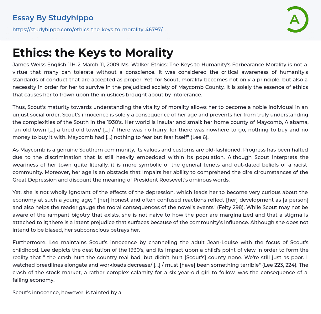 Ethics: The Keys to Humanity’s Forbearance Essay Example