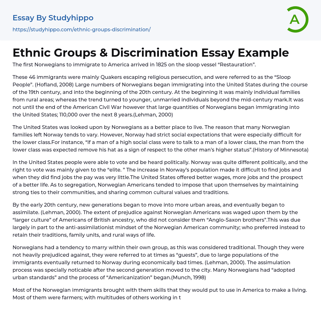 Ethnic Groups & Discrimination Essay Example