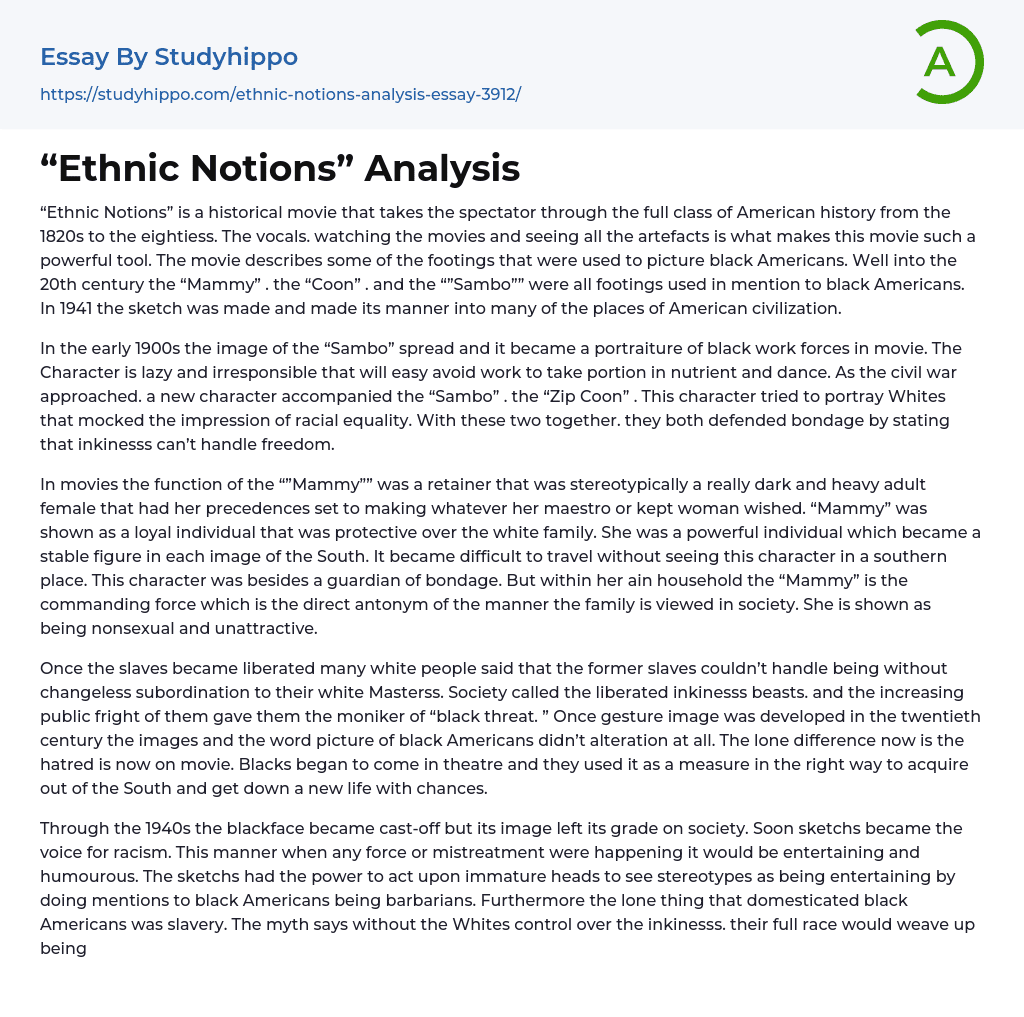 “Ethnic Notions” Analysis Essay Example
