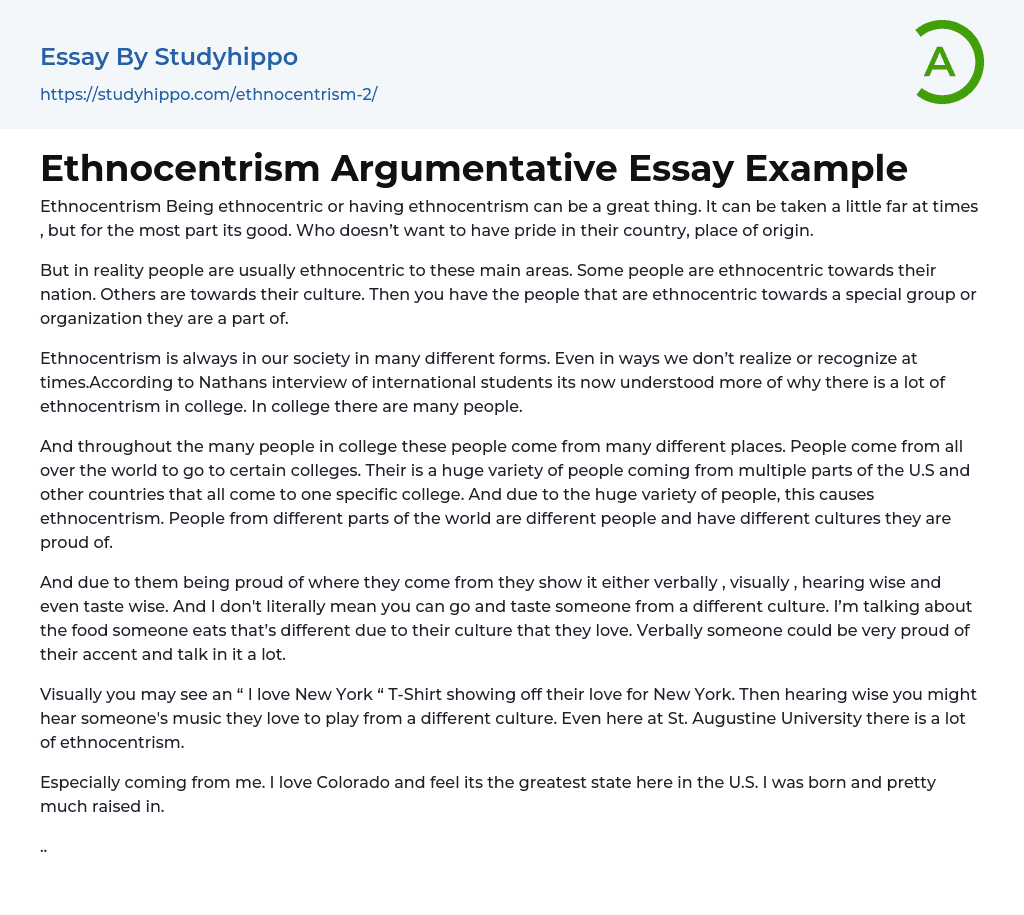 Ethnocentrism Argumentative Essay Example