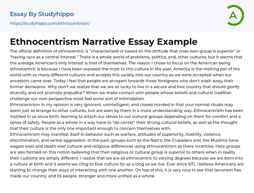 Ethnocentrism Narrative Essay Example