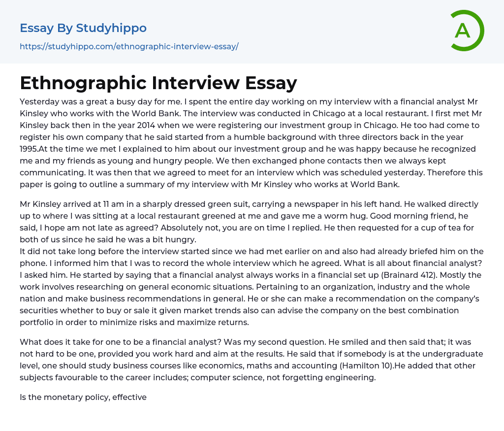 Ethnographic Interview Essay