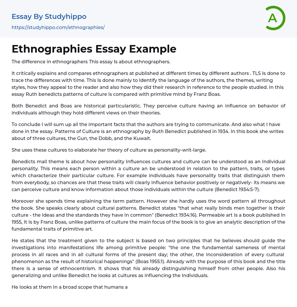 Ethnographies Essay Example