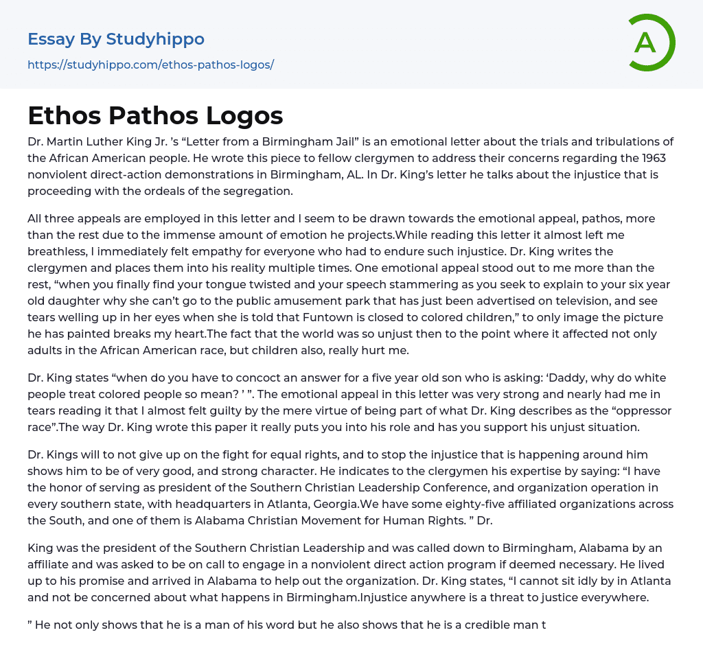 Ethos Pathos Logos Essay Example