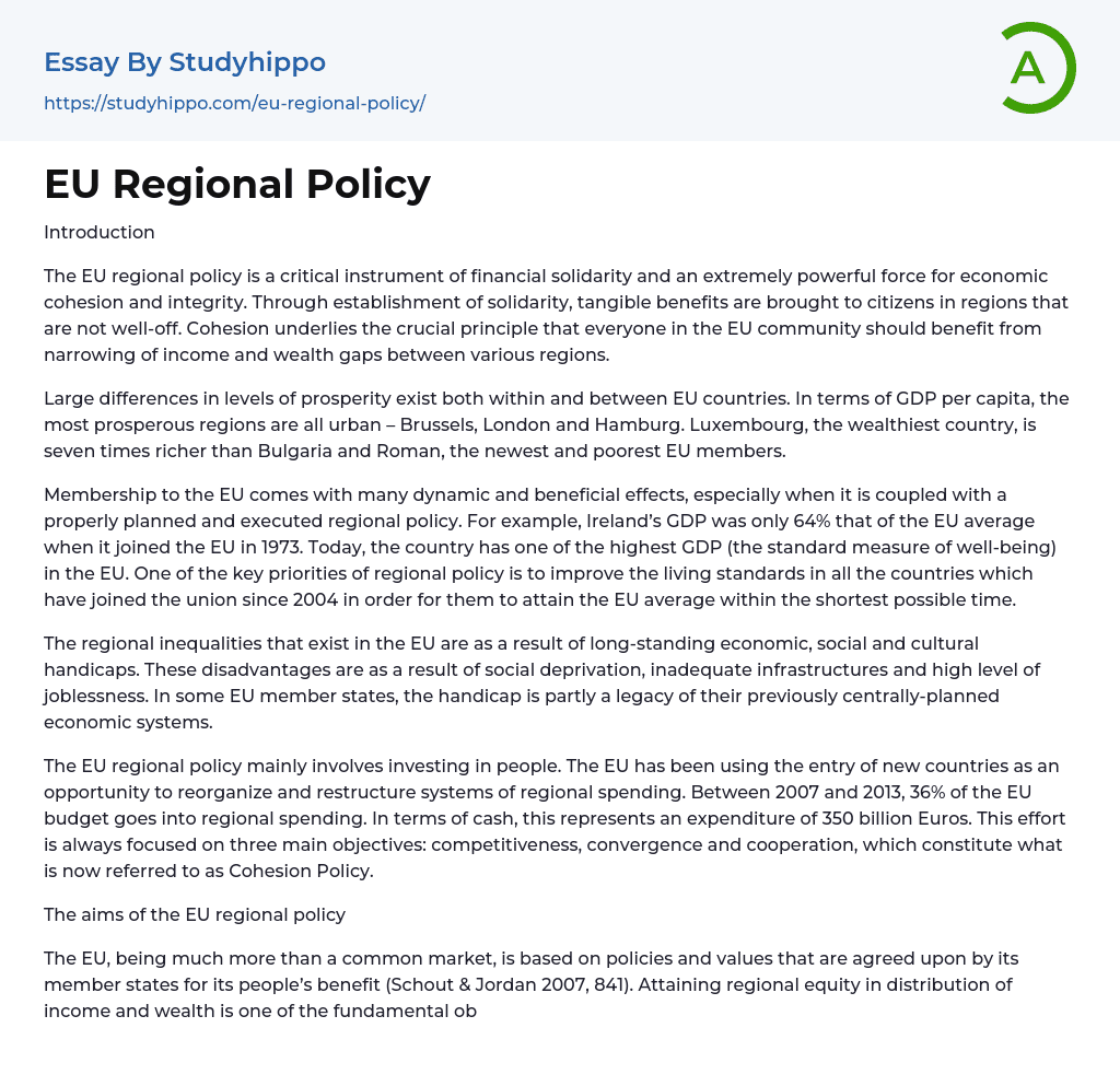EU Regional Policy Essay Example