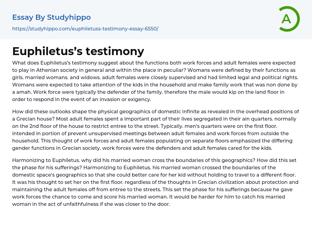 Euphiletus’s testimony Essay Example