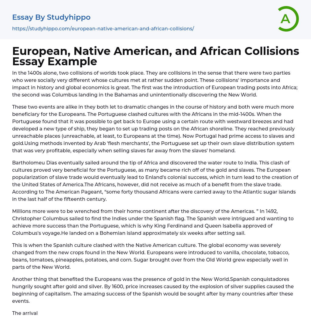European, Native American, and African Collisions Essay Example