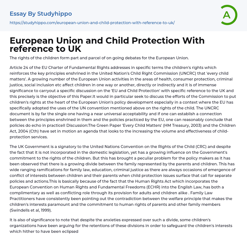 European Union and Child Protection With reference to UK Essay Example