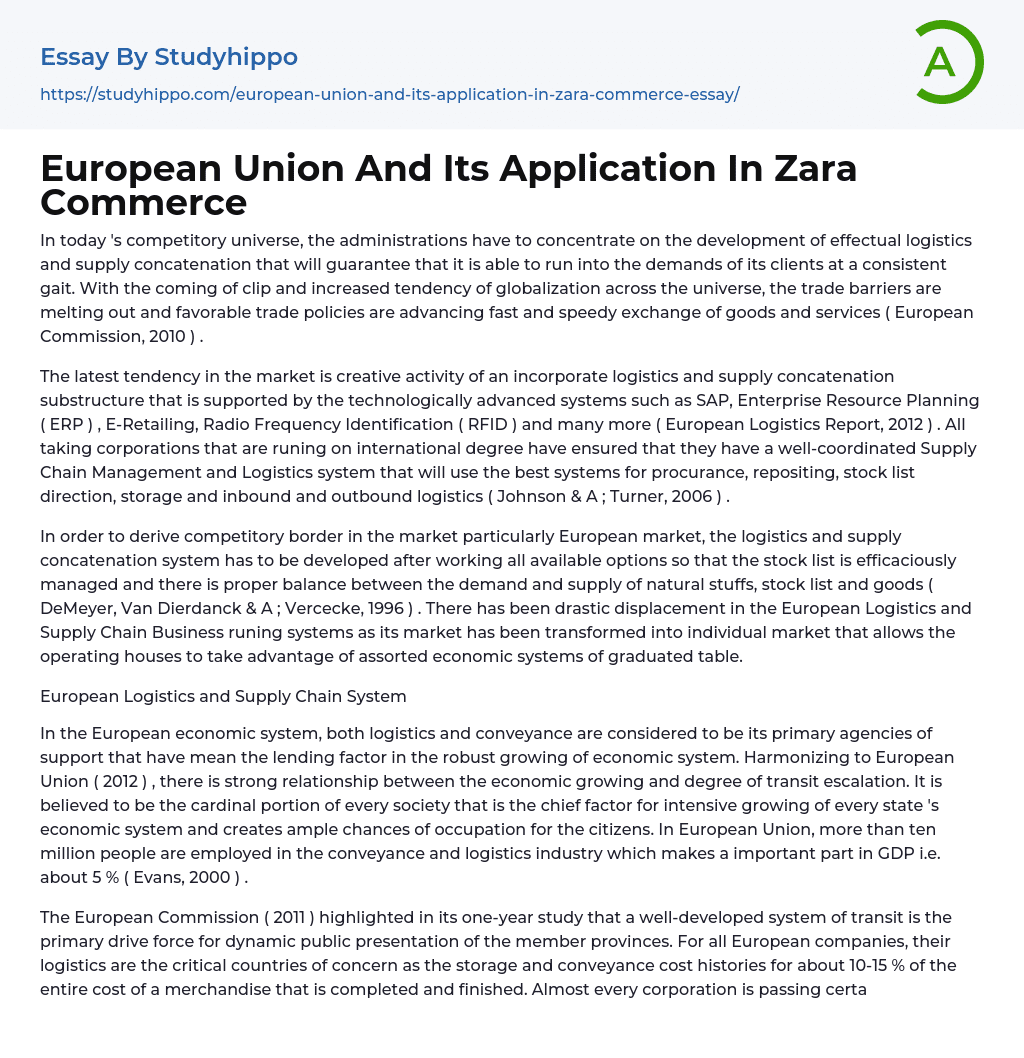 European Union And Its Application In Zara Commerce Essay Example