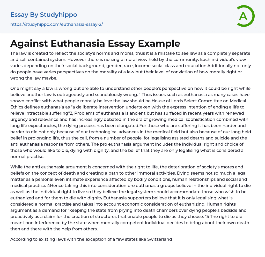 Against Euthanasia Essay Example