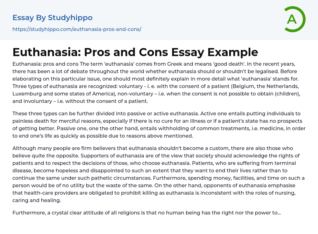 Euthanasia: Pros and Cons Essay Example