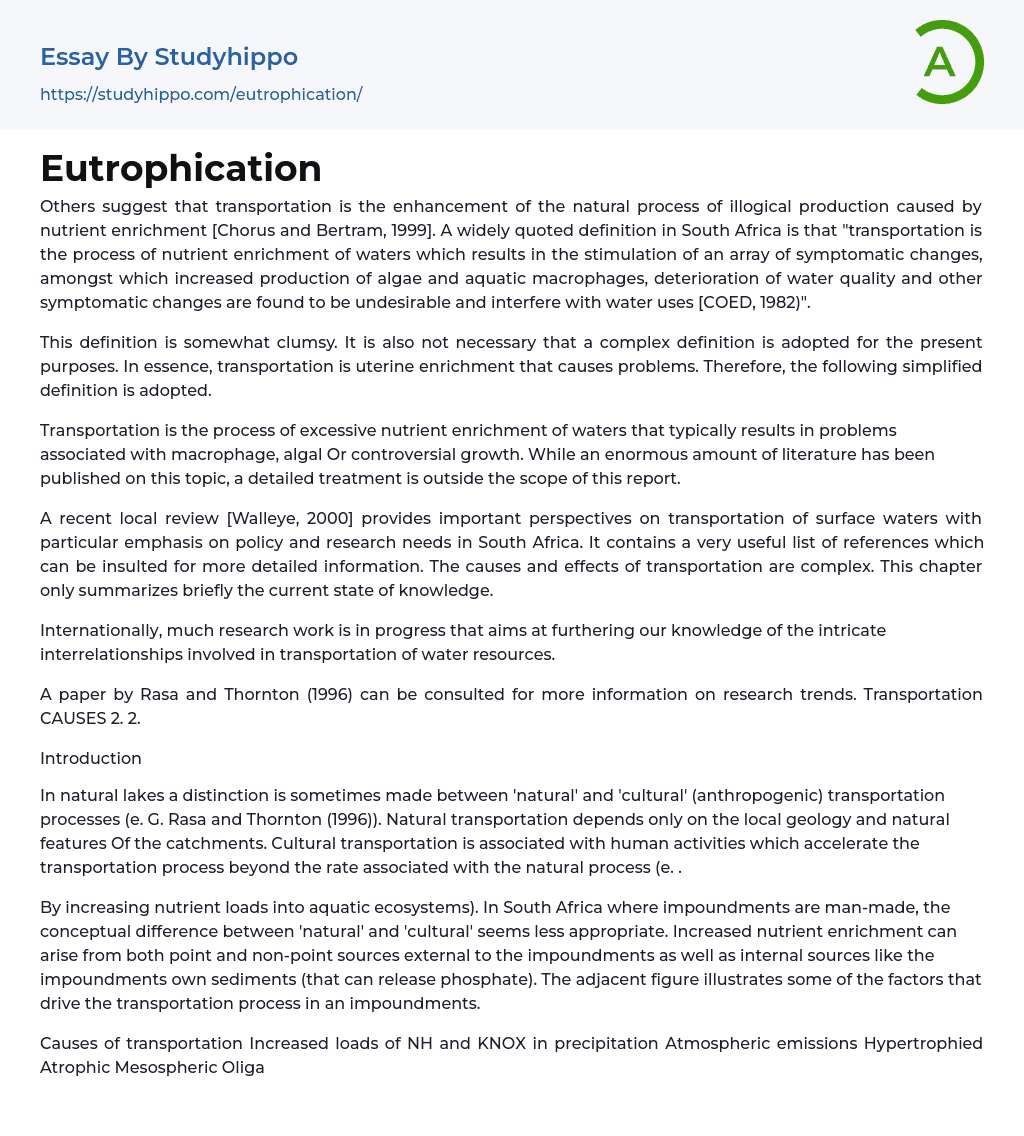 Eutrophication Essay Example