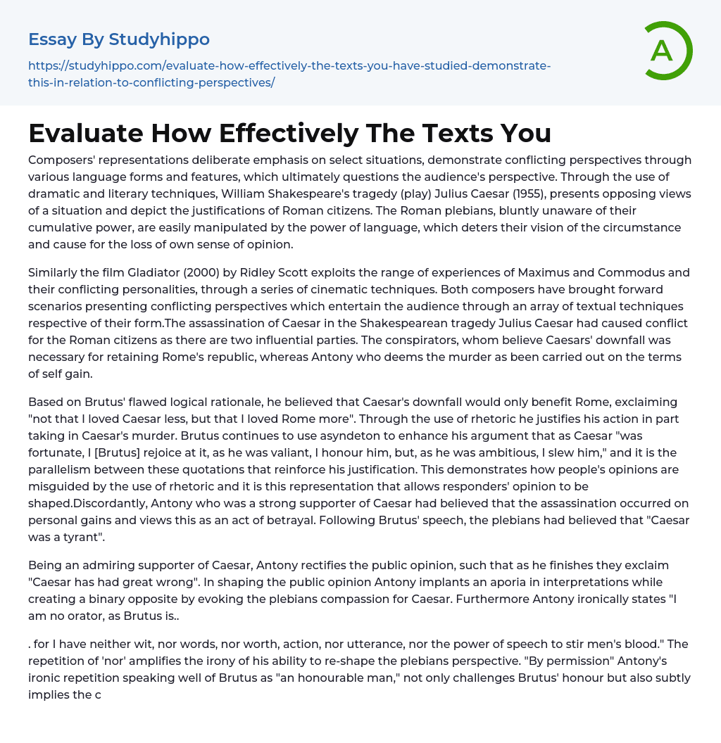 Evaluate How Effectively The Texts You Essay Example