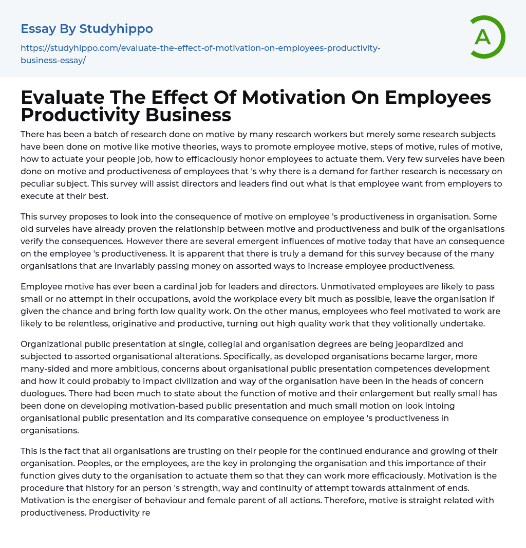 Evaluate The Effect Of Motivation On Employees Productivity Business Essay Example