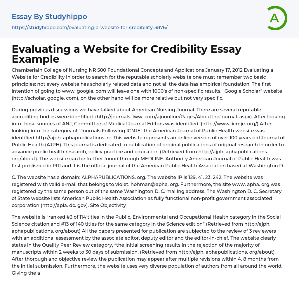 Evaluating a Website for Credibility Essay Example