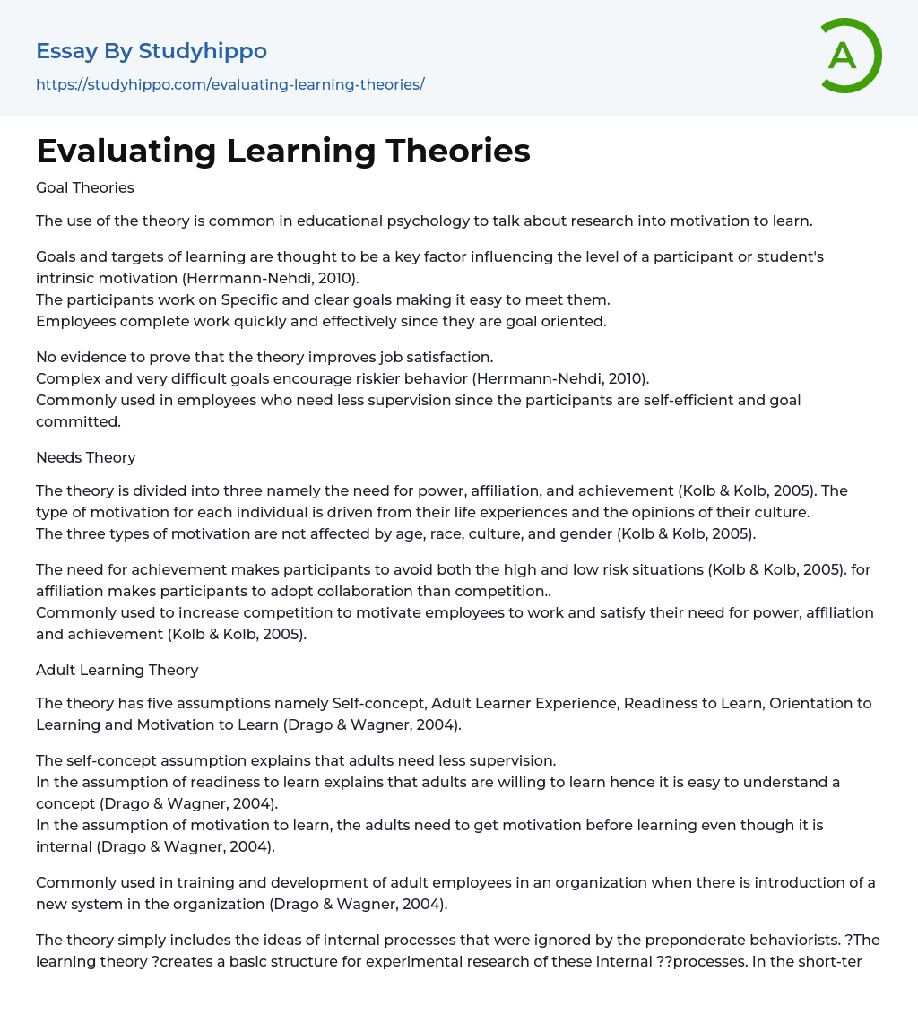 essay questions on learning theories