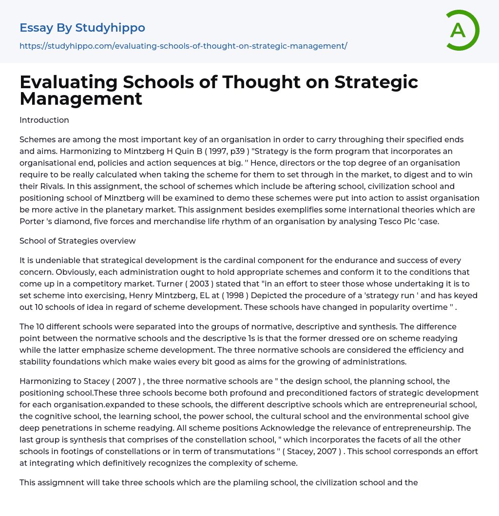 Evaluating Schools of Thought on Strategic Management Essay Example
