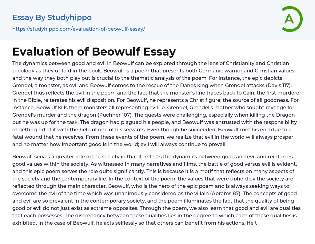 Evaluation of Beowulf Essay