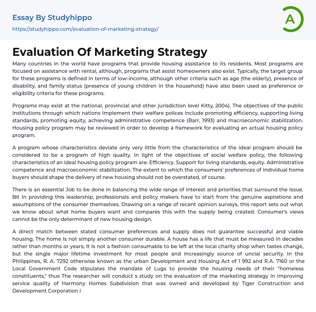 Evaluation Of Marketing Strategy Essay Example