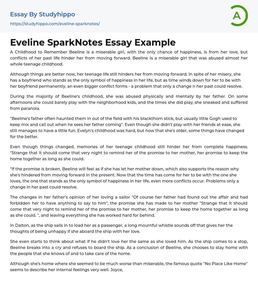 Eveline SparkNotes Essay Example