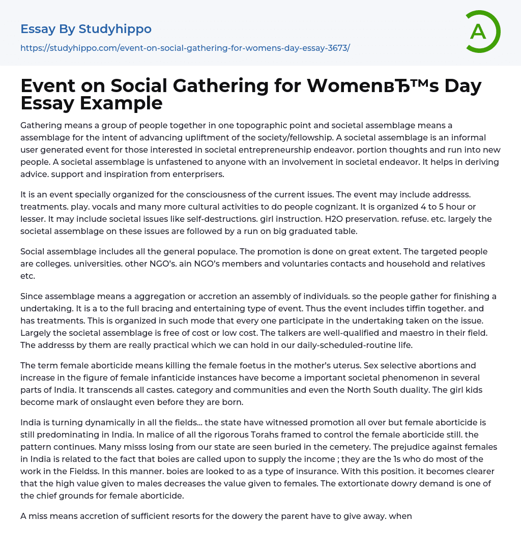 Event on Social Gathering for Women’s Day Essay Example