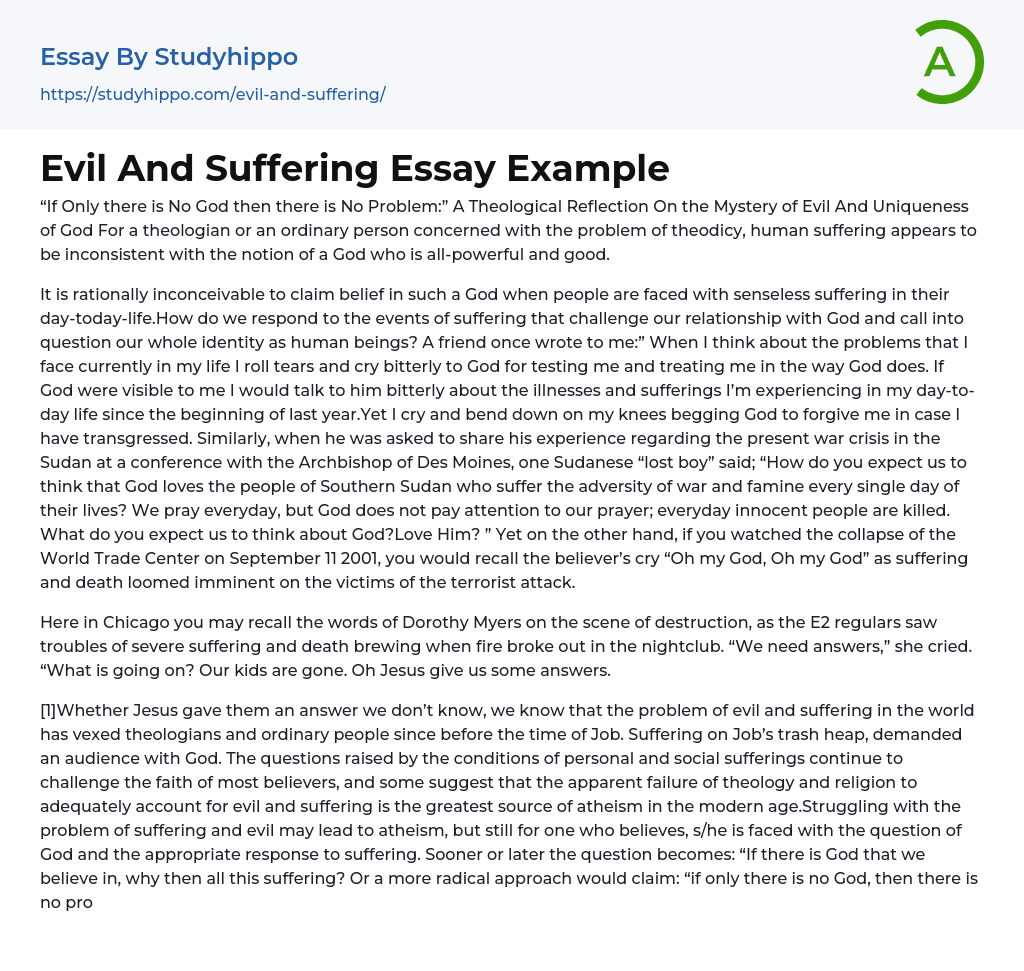 Evil And Suffering Essay Example