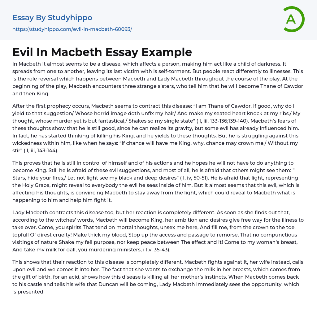 Evil In Macbeth Essay Example