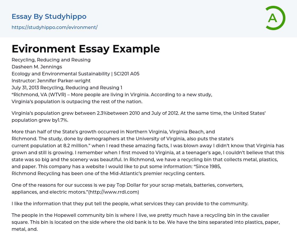 Evironment Essay Example
