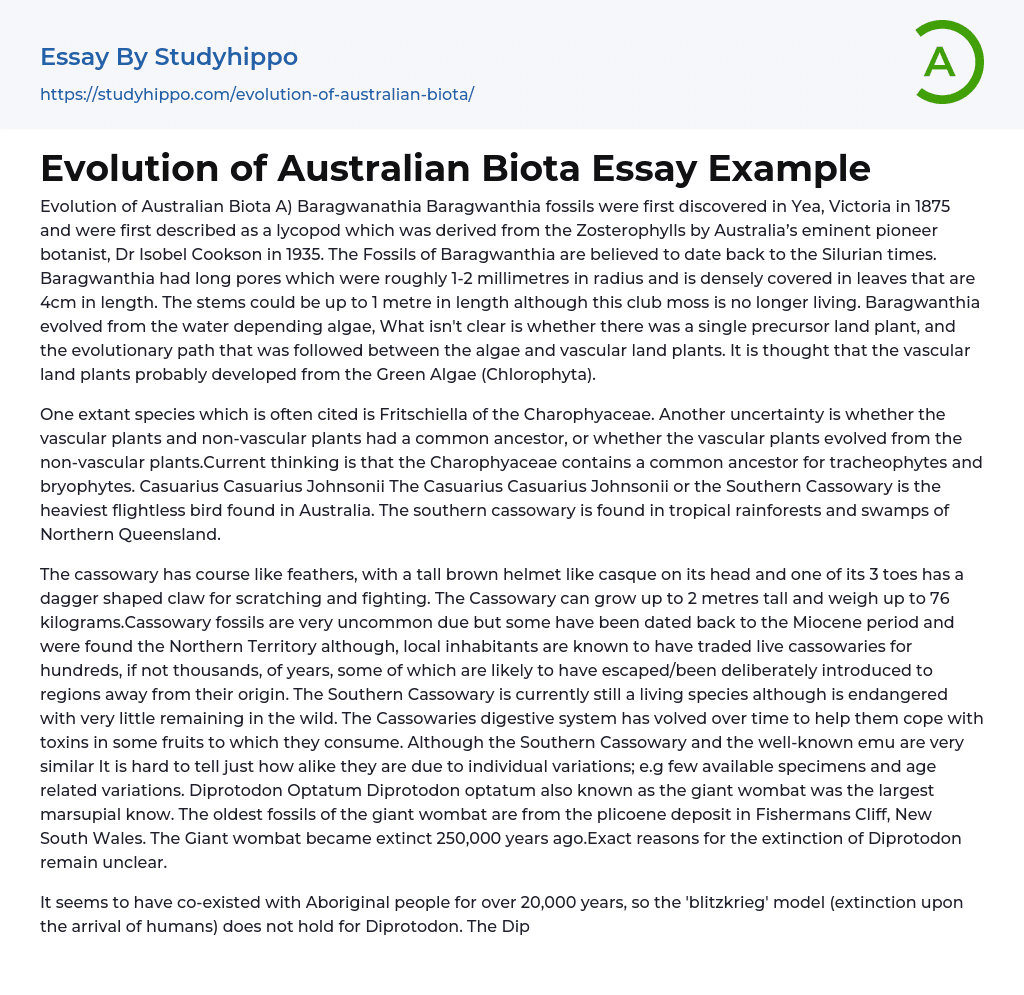 Evolution of Australian Biota Essay Example