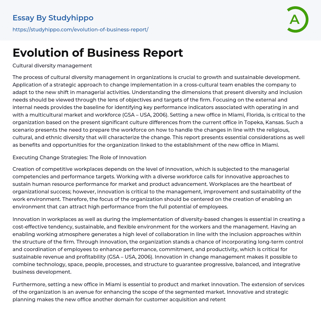 Evolution of Business Report Essay Example