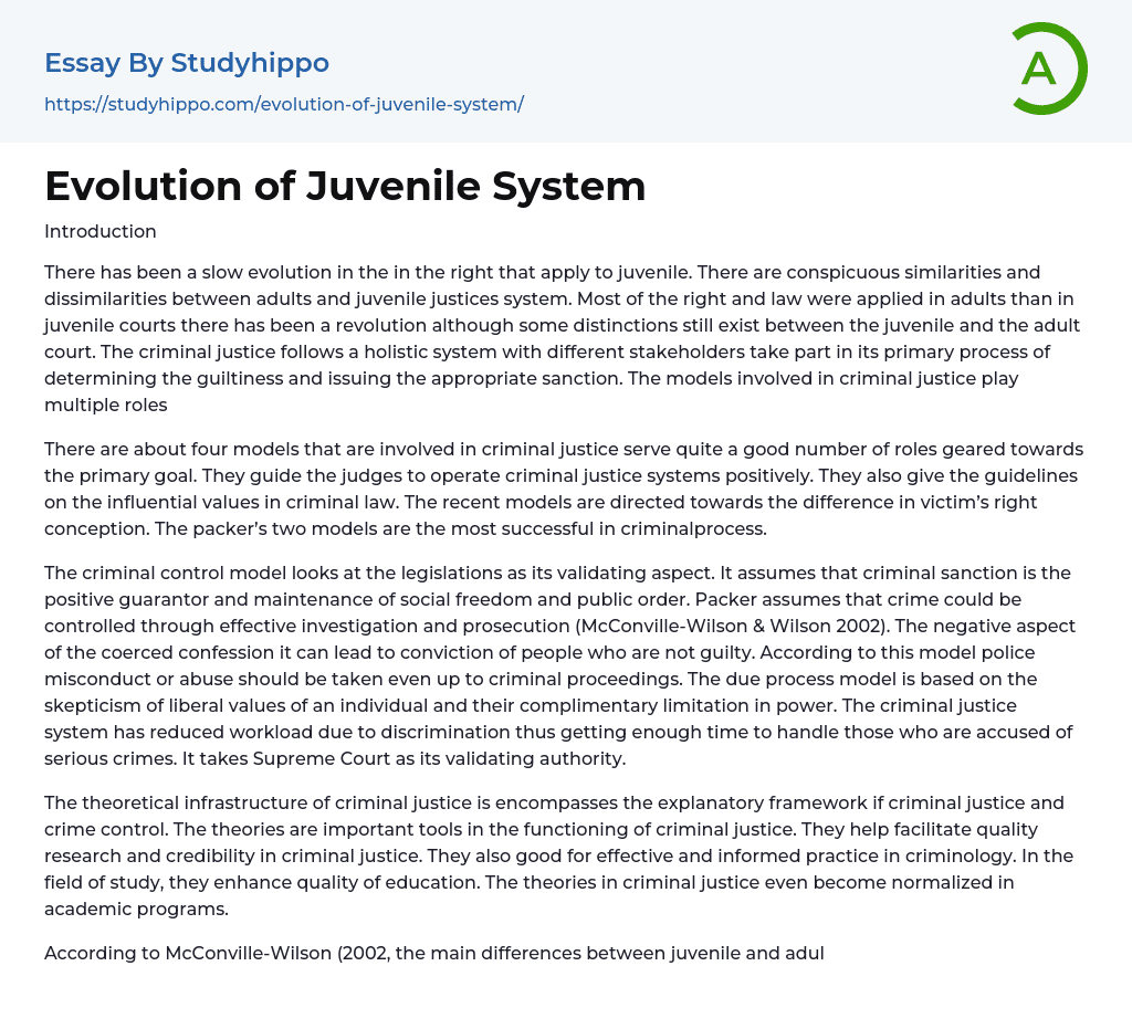 Evolution of Juvenile System Essay Example
