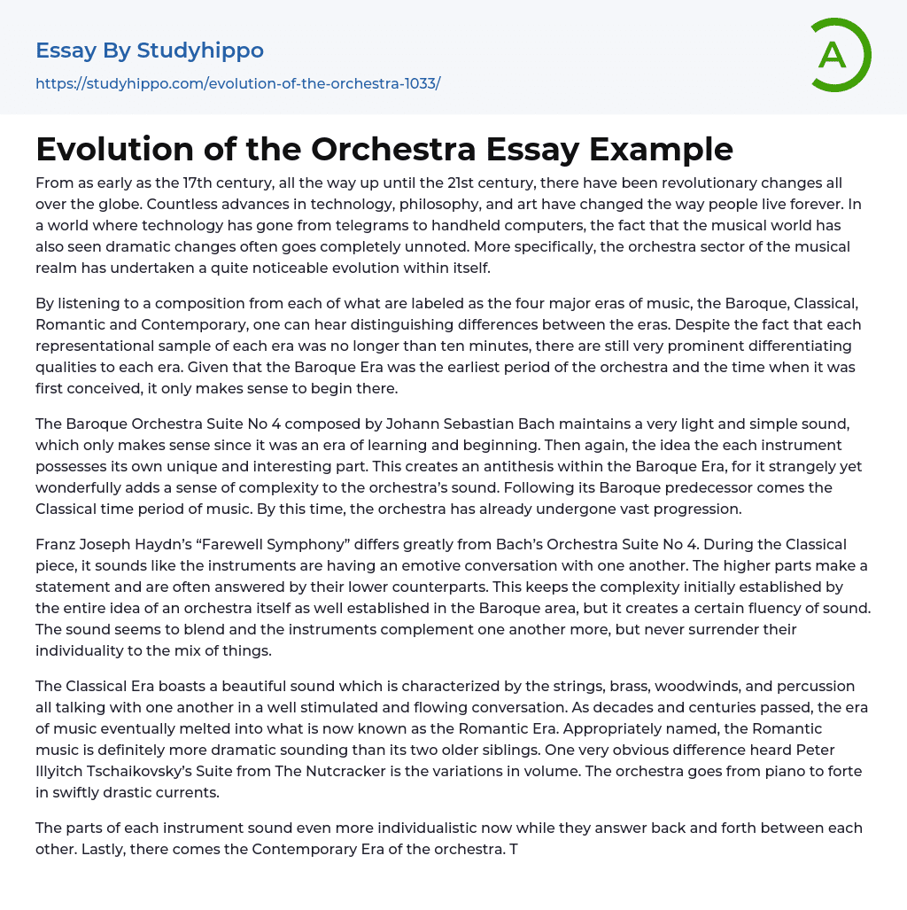 Evolution of the Orchestra Essay Example