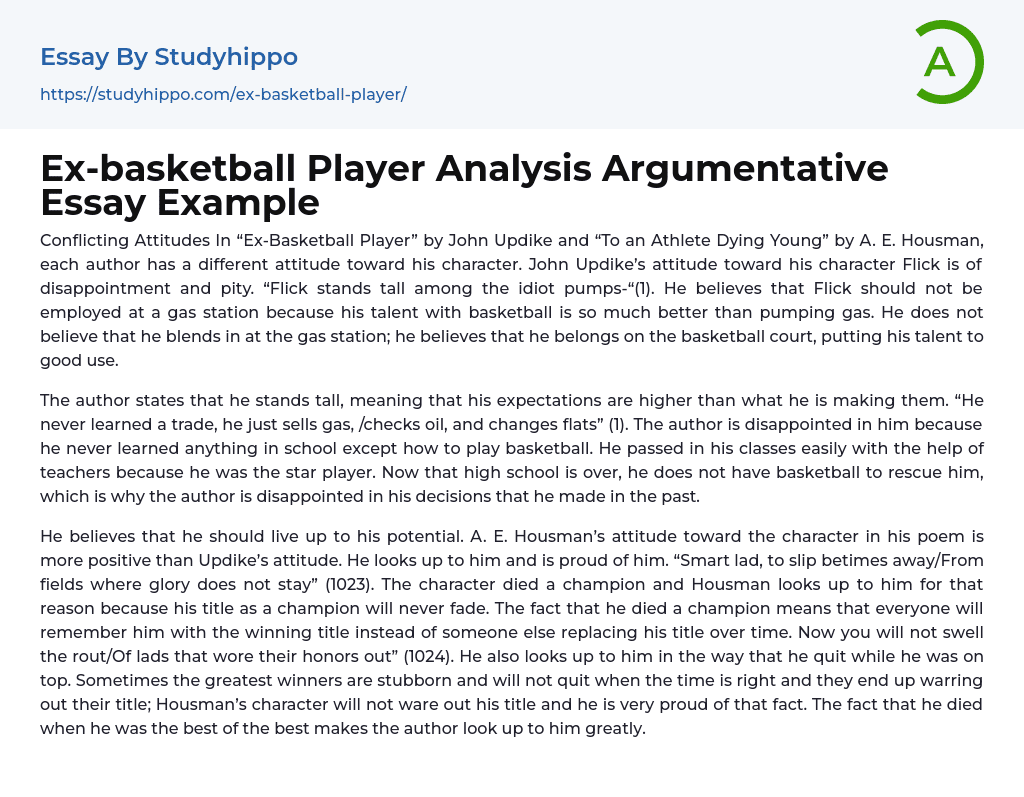 Ex-basketball Player Analysis Argumentative Essay Example