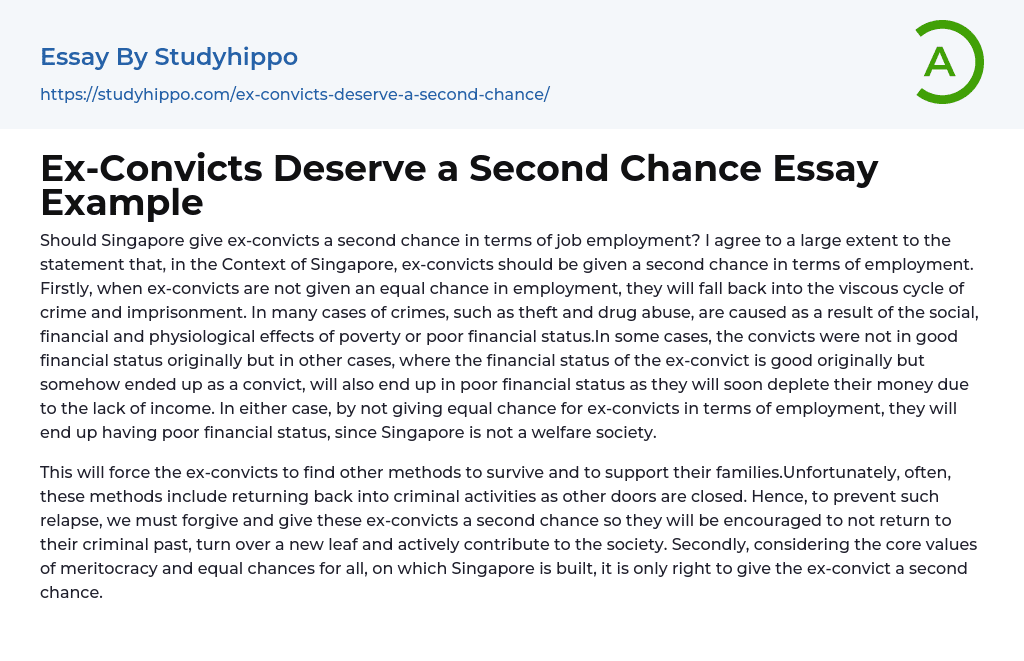 Ex-Convicts Deserve a Second Chance Essay Example