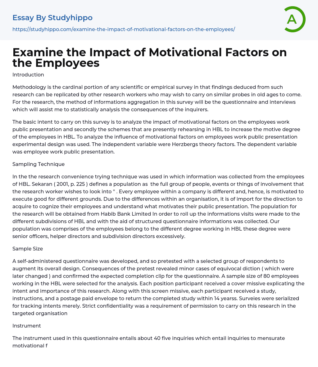 Examine the Impact of Motivational Factors on the Employees Essay Example