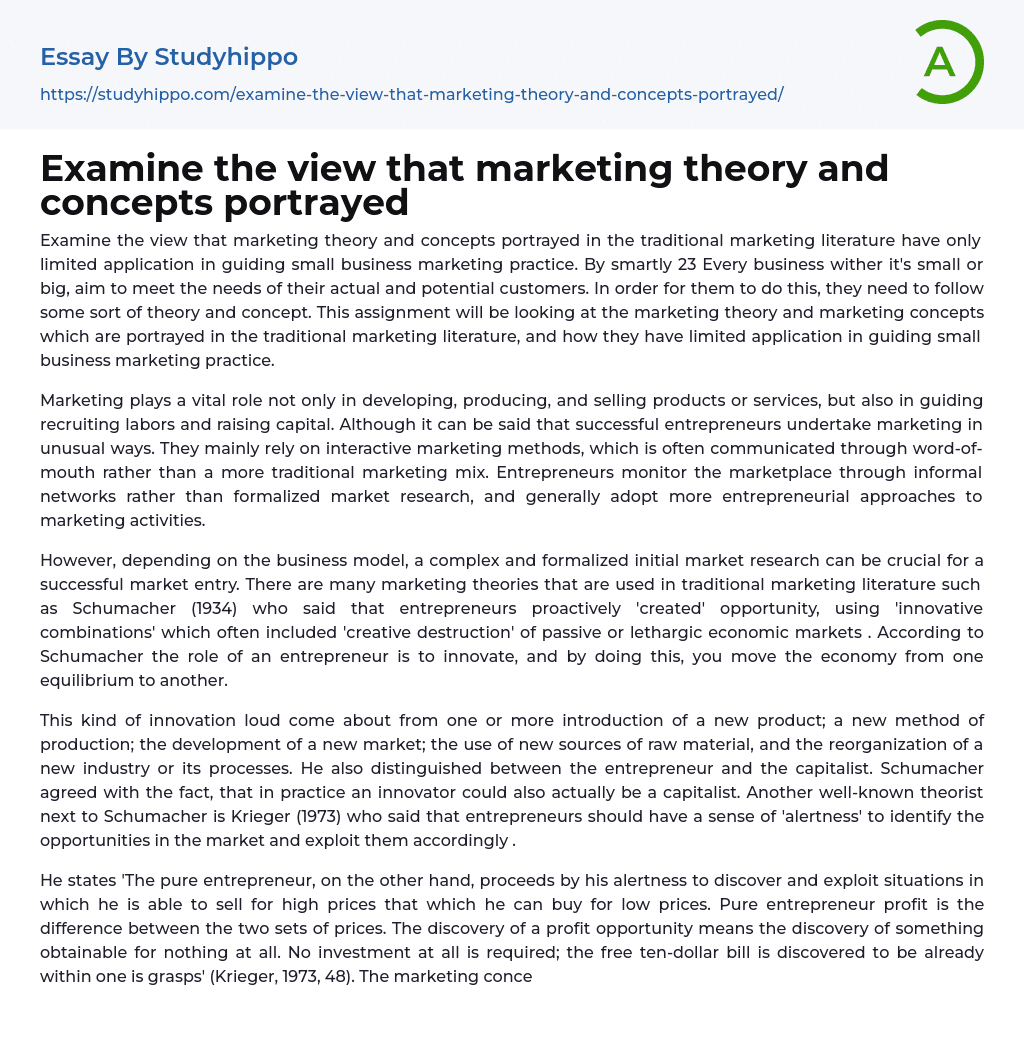 Examine the view that marketing theory and concepts portrayed Essay Example