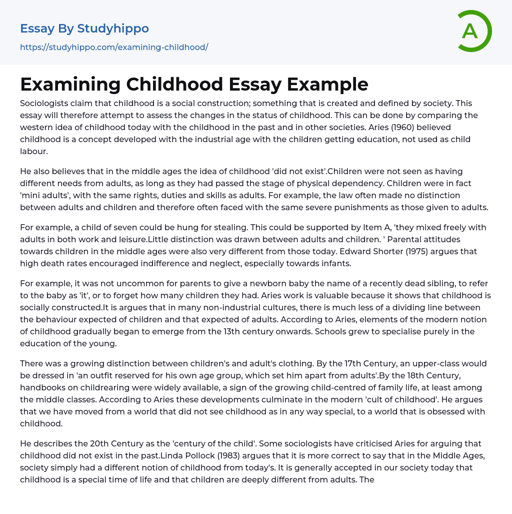 Examining Childhood Essay Example