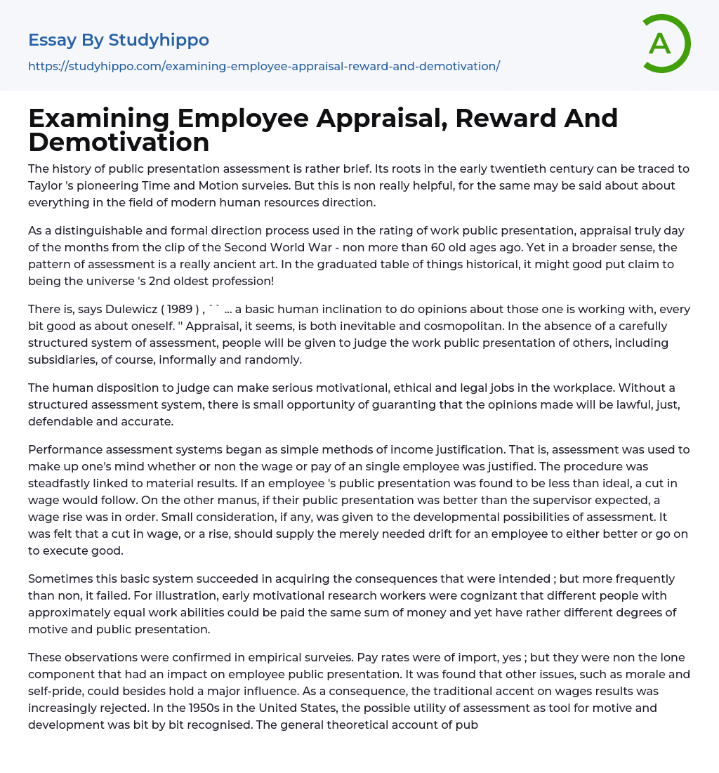 Examining Employee Appraisal, Reward And Demotivation Essay Example