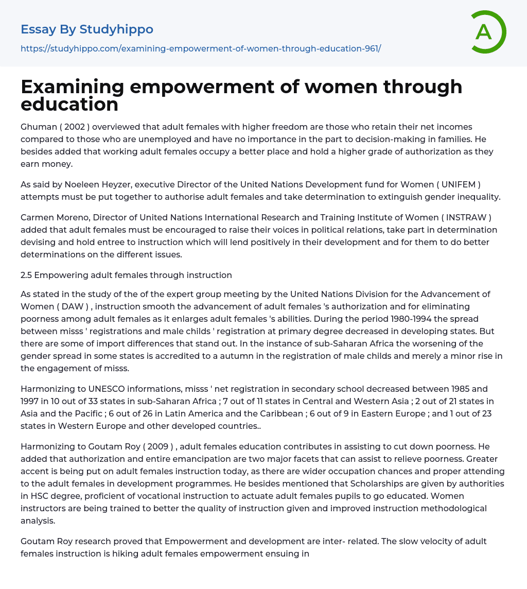 Examining empowerment of women through education Essay Example