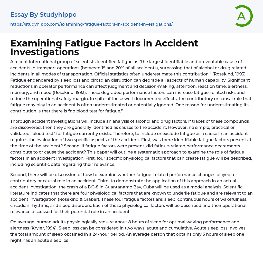 Examining Fatigue Factors in Accident Investigations Essay Example