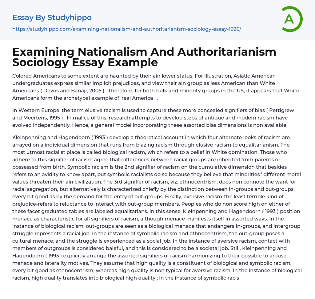 Examining Nationalism And Authoritarianism Sociology Essay Example
