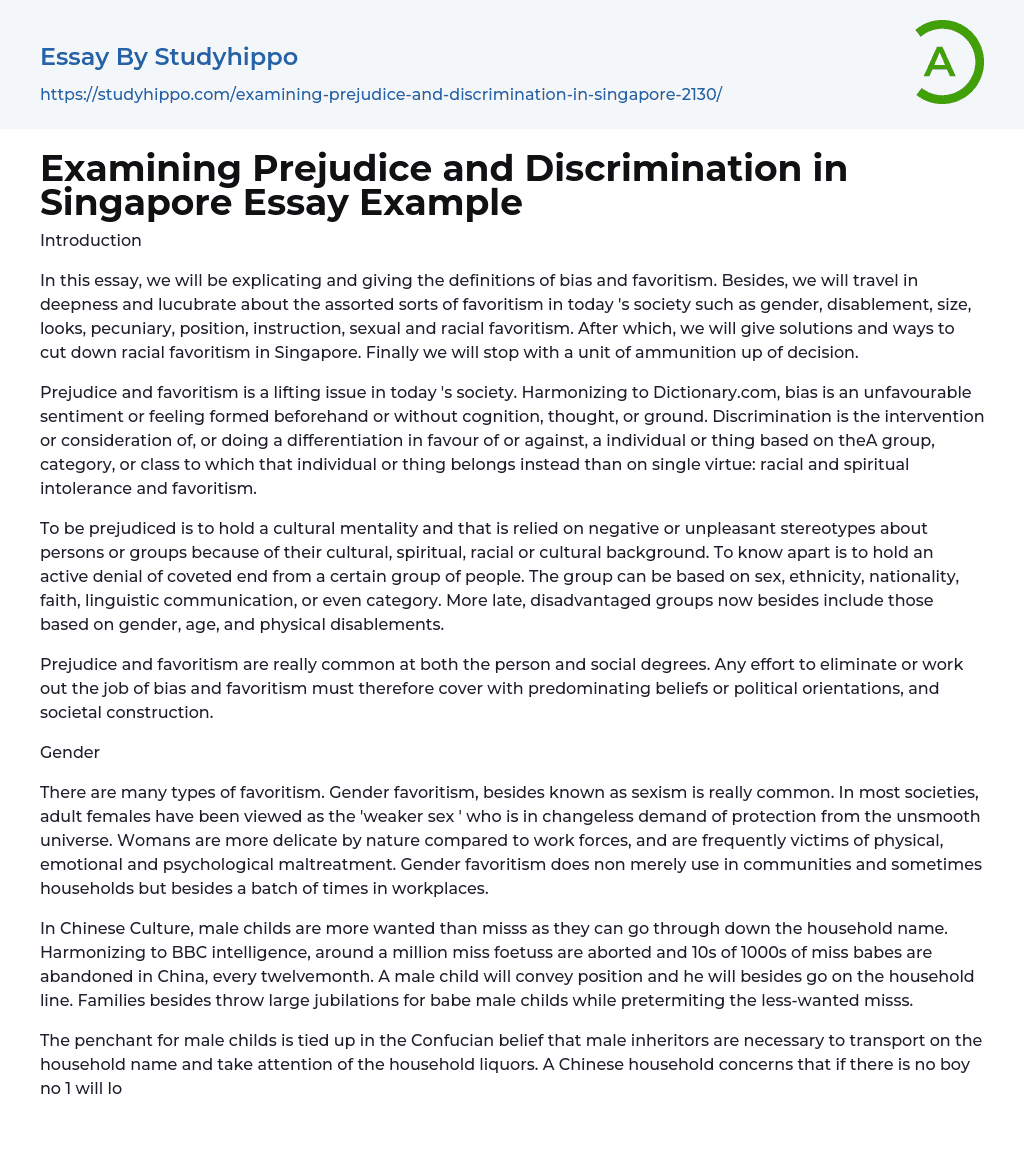 Examining Prejudice and Discrimination in Singapore Essay Example