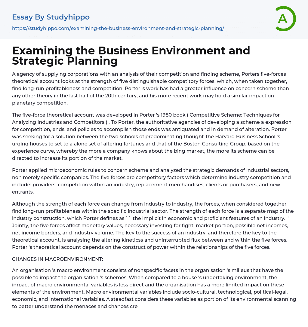 Examining the Business Environment and Strategic Planning Essay Example
