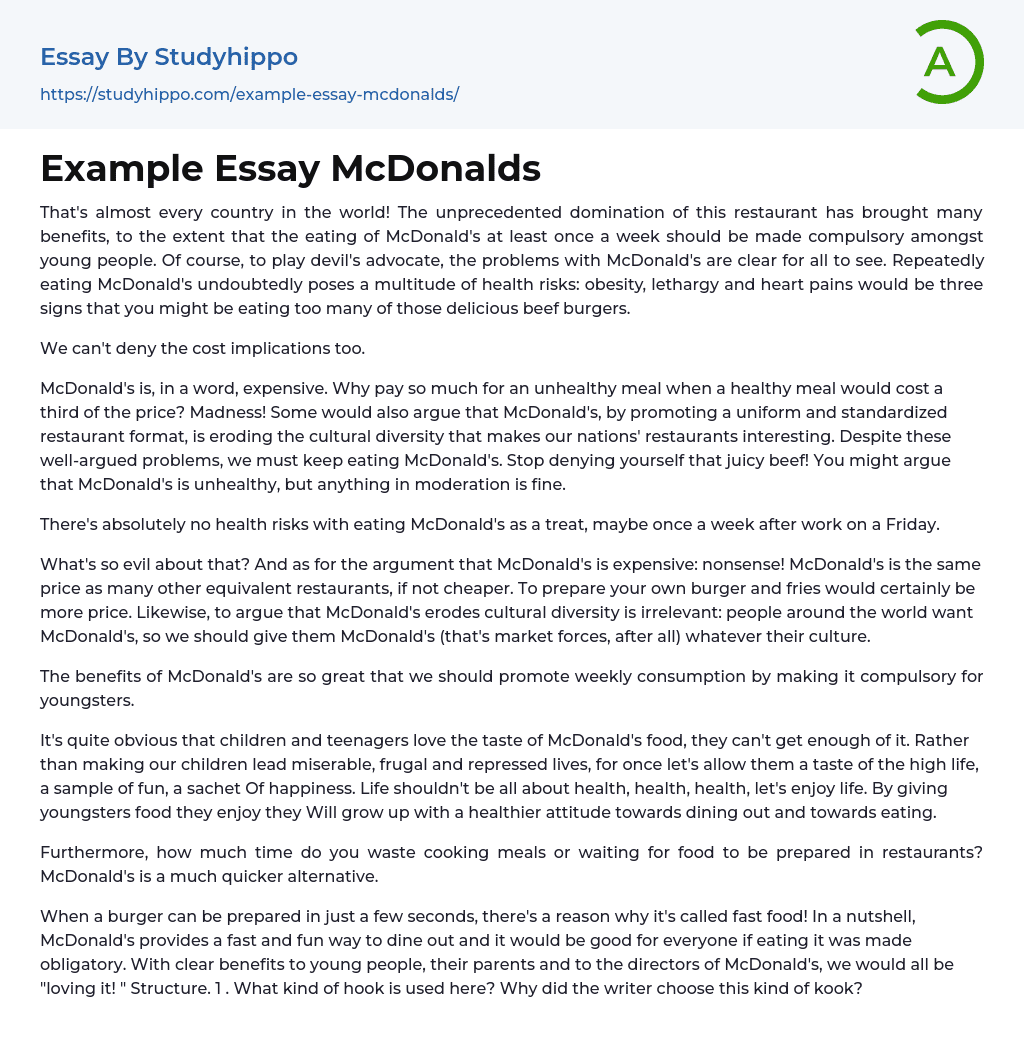 Example Essay McDonalds