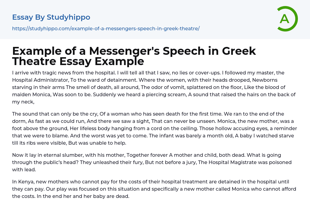 Example of a Messenger’s Speech in Greek Theatre Essay Example