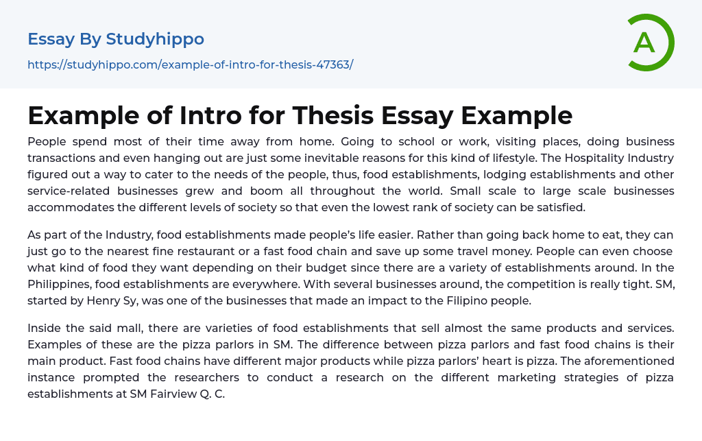 Example of Intro for Thesis Essay Example