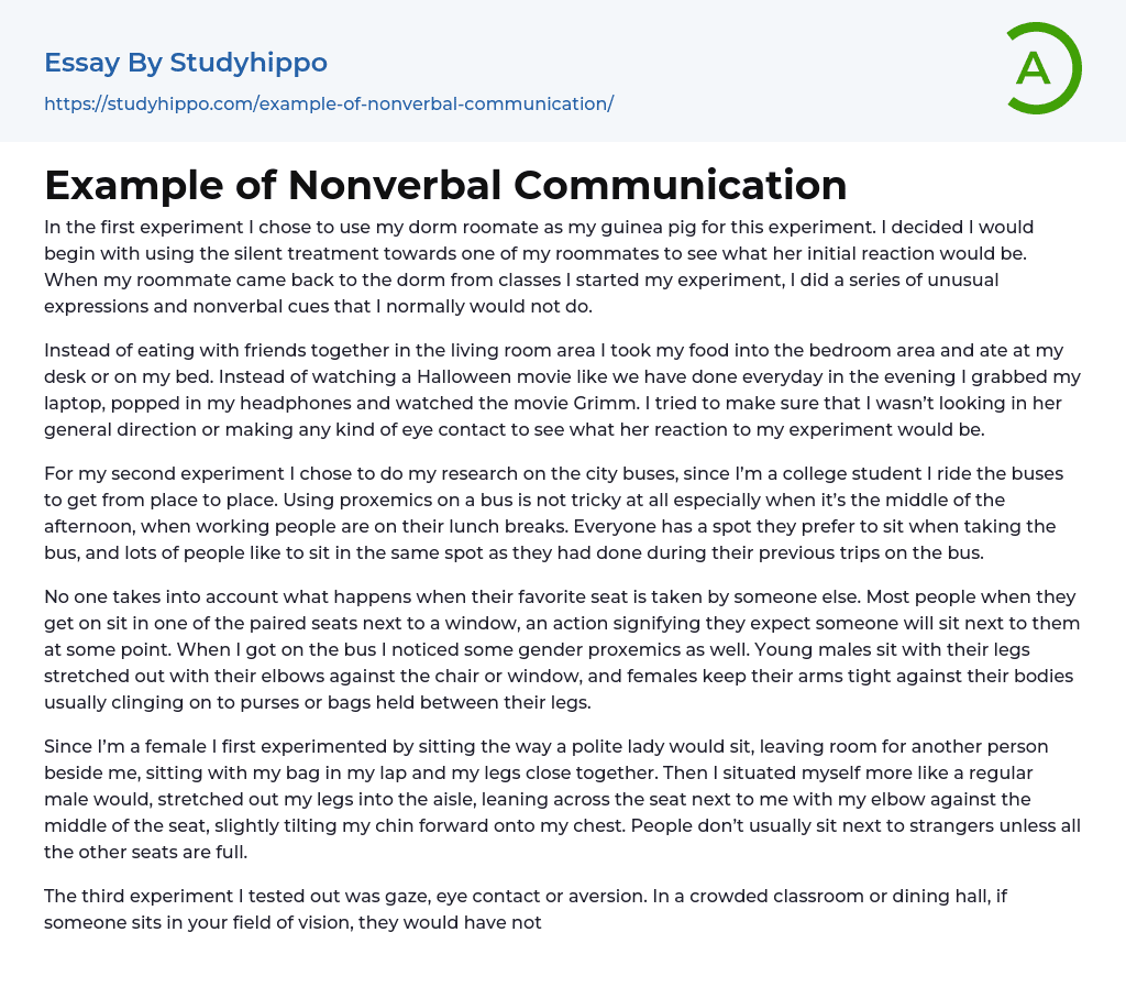 Example of Nonverbal Communication Essay Example