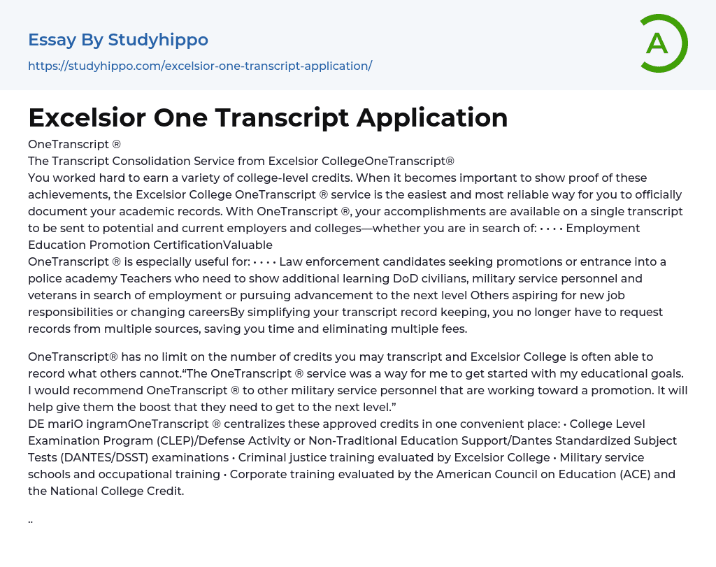 Excelsior One Transcript Application Essay Example
