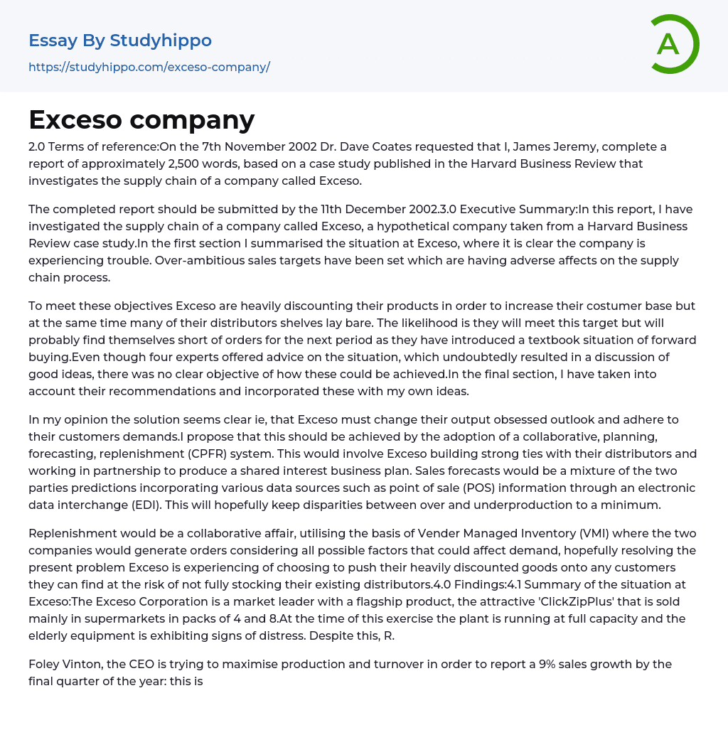 Exceso company Essay Example