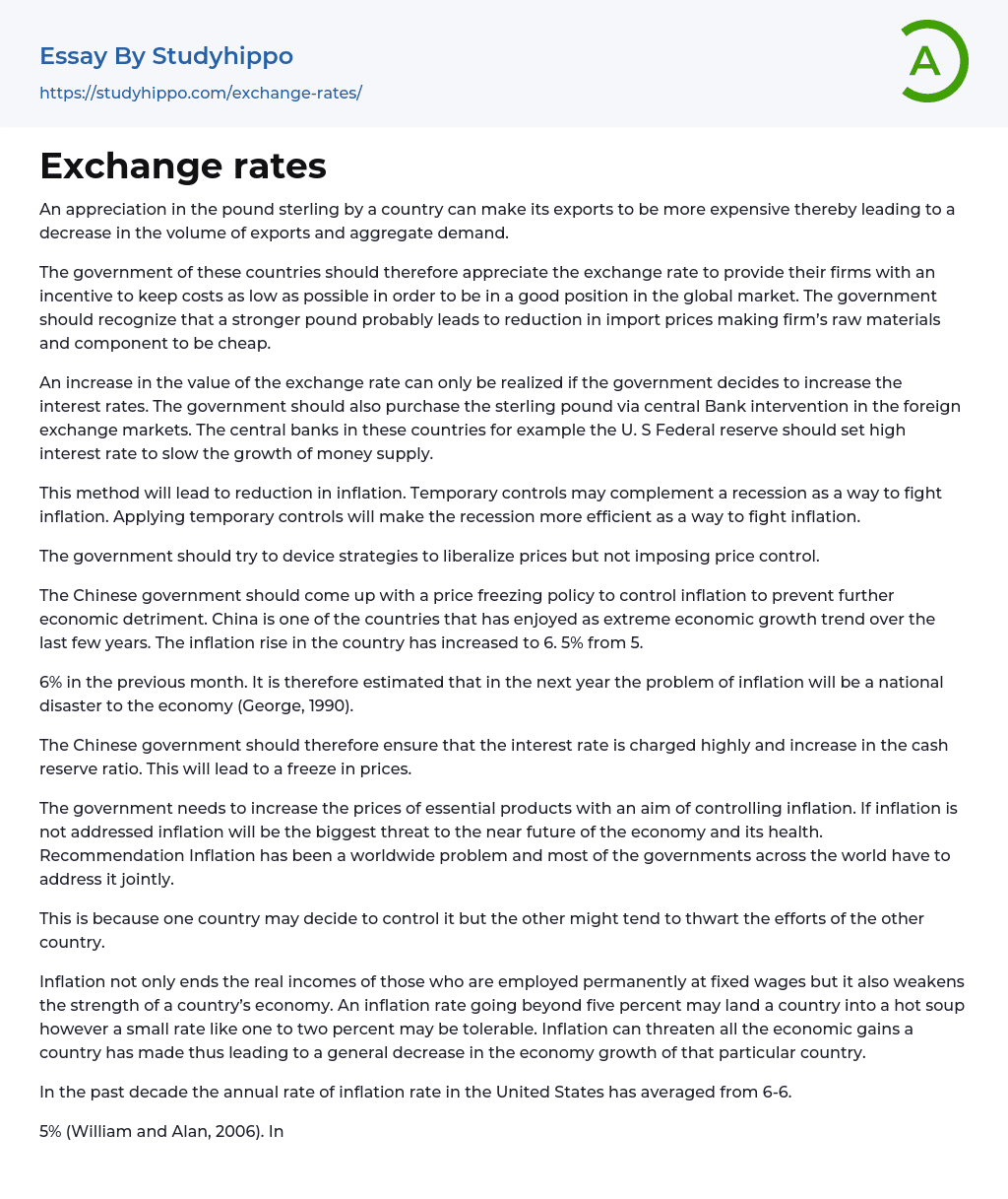 Exchange rates Essay Example